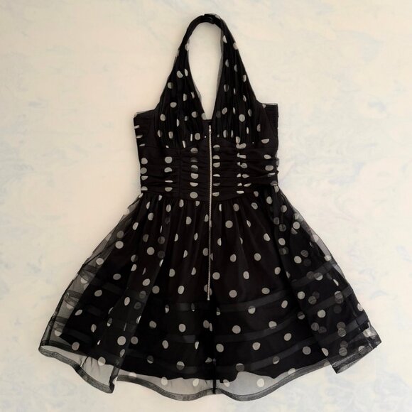 Betsey Johnson Dresses & Skirts - Betsey Johnson Black & White Polka Dot Tulle Mesh Flare Halter Dress